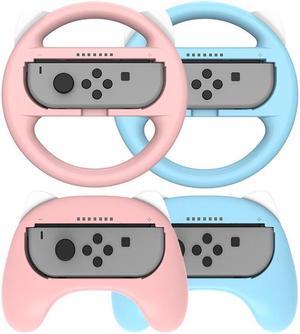 Mytrix Racing Steering Wheels Hand Grips Accessories For Nintendo Switch Joy Con with Kawaii Cat Ears - Pink and Blue 4 Pcs