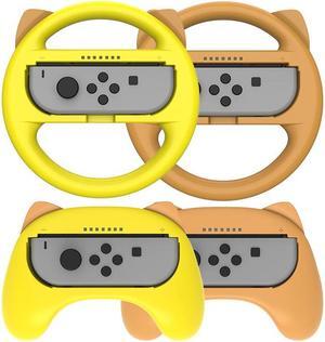 Mytrix Racing Steering Wheels Hand Grips Accessories For Nintendo Switch Joy Con with Kawaii Cat Ears - Yellow and Brown 4 Pcs
