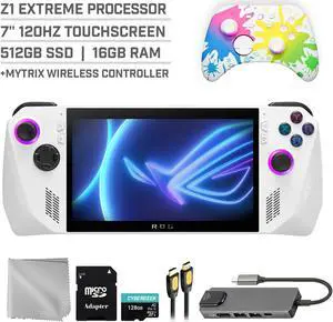 ASUS ROG Ally 512GB Gaming Handheld 7-inch Touchscreen 120Hz FHD 1080p AMD Ryzen Z1 Extreme Processor, Mytrix Inkjet Wireless Pro Controller, Hub, 128GB MicroSD Card, 5 Accessories: 6 in 1 Bundle
