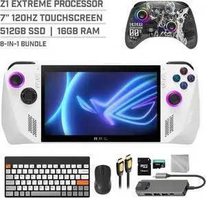 ASUS ROG Ally 512GB Gaming Handheld 7-inch Touchscreen 120Hz FHD 1080p AMD Ryzen Z1 Extreme Processor, Mytrix Zero-Kirin Wireless Pro Controller, Hub, 128GB MicroSD, Keyboard & Mouse, 8 in 1 Bundle