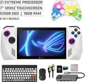 ASUS ROG Ally 512GB Gaming Handheld 7-inch Touchscreen 120Hz FHD 1080p AMD Ryzen Z1 Extreme Processor, Mytrix Inkjet Wireless Pro Controller, Hub, 128GB MicroSD, Keyboard & Mouse, 8 in 1 Bundle