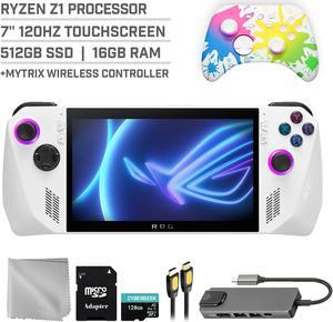 ASUS ROG Ally 512GB Gaming Handheld 7-inch Touchscreen 120Hz FHD 1080p AMD Ryzen Z1  Processor, Mytrix Inkjet Wireless Pro Controller, Hub, 128GB MicroSD Card, 5 Accessories: 6 in 1 Bundle