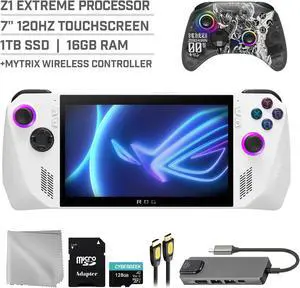 ASUS ROG Ally 1TB Gaming Handheld 7-inch Touchscreen 120Hz FHD 1080p AMD Ryzen Z1 Extreme Processor, Mytrix Zero-Kirin Wireless Pro Controller, Hub, 128GB MicroSD Card, 5 Accessories: 6 in 1 Bundle