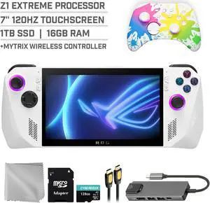 ASUS ROG Ally 1TB Gaming Handheld 7-inch Touchscreen 120Hz FHD 1080p AMD Ryzen Z1 Extreme Processor, Mytrix Inkjet Wireless Pro Controller, Hub, 128GB MicroSD Card, 5 Accessories: 6 in 1 Bundle