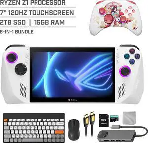 ASUS ROG Ally 2TB Gaming Handheld 7-inch Touchscreen 120Hz FHD 1080p AMD Ryzen Z1 Processor, Mytrix Touro Wireless Pro Controller, Hub, 128GB MicroSD, Keyboard & Mouse, 8 in 1 Bundle