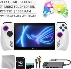 ASUS ROG Ally 2TB Gaming Handheld 7-inch Touchscreen 120Hz FHD 1080p AMD Ryzen Z1 Extreme Processor, Mytrix Inkjet Wireless Pro Controller, Hub, 128GB MicroSD Card, 5 Accessories: 6 in 1 Bundle