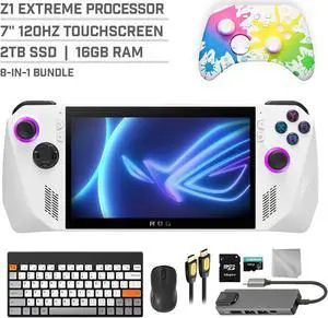 ASUS ROG Ally 2TB Gaming Handheld 7-inch Touchscreen 120Hz FHD 1080p AMD Ryzen Z1 Extreme Processor, Mytrix Inkjet Wireless Pro Controller, Hub, 128GB MicroSD, Keyboard & Mouse, 8 in 1 Bundle