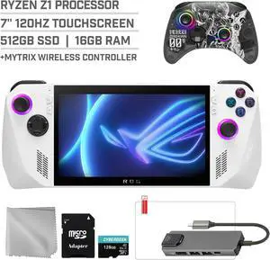 ASUS ROG Ally 512GB Gaming Handheld 7-inch Touchscreen 120Hz FHD 1080p AMD Ryzen Z1  Processor, Mytrix Zero-Kirin Wireless Pro Controller, Hub, 128GB MicroSD Card, 5 Accessories: 6 in 1 Bundle
