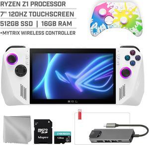 ASUS ROG Ally 512GB Gaming Handheld 7-inch Touchscreen 120Hz FHD 1080p AMD Ryzen Z1  Processor, Mytrix Inkjet Wireless Pro Controller, Hub, 128GB MicroSD Card, 5 Accessories: 6 in 1 Bundle