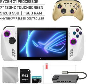ASUS ROG Ally 512GB Gaming Handheld 7-inch Touchscreen 120Hz FHD 1080p AMD Ryzen Z1  Processor, Mytrix Gold Wireless Pro Controller, Hub, 128GB MicroSD Card, 5 Accessories: 6 in 1 Bundle