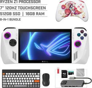 ASUS ROG Ally 512GB Gaming Handheld 7-inch Touchscreen 120Hz FHD 1080p AMD Ryzen Z1  Processor, Mytrix Touro Wireless Pro Controller, Hub, 128GB MicroSD, Keyboard & Mouse, 8 in 1 Bundle