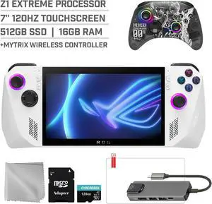 ASUS ROG Ally 512GB Gaming Handheld 7-inch Touchscreen 120Hz FHD 1080p AMD Ryzen Z1 Extreme Processor, Mytrix Zero-Kirin Wireless Pro Controller, Hub, 128GB MicroSD Card, 5 Accessories: 6 in 1 Bundle