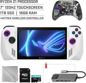 ASUS ROG Ally 1TB SSD Gaming Handheld 7-inch Touchscreen 120Hz FHD 1080p AMD Ryzen Z1  Processor, Mytrix Zero-Kirin Wireless Pro Controller, Hub, 128GB MicroSD Card, 5 Accessories: 6 in 1 Bundle