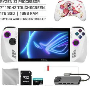 ASUS ROG Ally 1TB SSD Gaming Handheld 7-inch Touchscreen 120Hz FHD 1080p AMD Ryzen Z1  Processor, Mytrix Touro Wireless Pro Controller, Hub, 128GB MicroSD Card, 5 Accessories: 6 in 1 Bundle