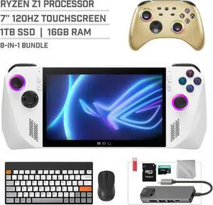 ASUS ROG Ally 1TB SSD Gaming Handheld 7-inch Touchscreen 120Hz FHD 1080p AMD Ryzen Z1  Processor, Mytrix Gold Wireless Pro Controller, Hub, 128GB MicroSD, Keyboard & Mouse, 8 in 1 Bundle