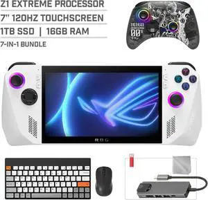 ASUS ROG Ally 1TB SSD Gaming Handheld 7-inch Touchscreen 120Hz FHD 1080p AMD Ryzen Z1 Extreme Processor, Mytrix Zero-Kirin Wireless Pro Controller, Hub, Keyboard & Mouse Combo, 7 in 1 Bundle