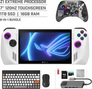 ASUS ROG Ally 1TB SSD Gaming Handheld 7-inch Touchscreen 120Hz FHD 1080p AMD Ryzen Z1 Extreme Processor, Mytrix Zero-Kirin Wireless Pro Controller, Hub, 128GB MicroSD, Keyboard & Mouse, 8 in 1 Bundle