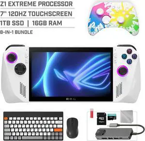 ASUS ROG Ally 1TB SSD Gaming Handheld 7-inch Touchscreen 120Hz FHD 1080p AMD Ryzen Z1 Extreme Processor, Mytrix Inkjet Wireless Pro Controller, Hub, 128GB MicroSD, Keyboard & Mouse, 8 in 1 Bundle