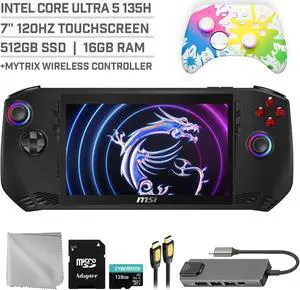 MSI Claw A1M 512GB Gaming Handheld 7-inch Touchscreen 120Hz FHD 1080p Intel Core Ultra 5 135H Processor, Mytrix Splashy Wireless Pro Controller, Hub, 128GB MicroSD Card, 5 Accessories: 6 in 1 Bundle