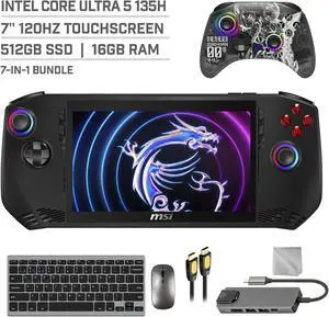 MSI Claw A1M 512GB Gaming Handheld 7-inch Touchscreen 120Hz FHD 1080p Intel Core Ultra 5 135H Processor, Mytrix Zero-Kirin Wireless Pro Controller, Hub, Keyboard & Mouse Combo, 7 in 1 Bundle