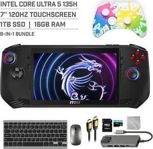 MSI Claw A1M 1TB SSD Gaming Handheld 7-inch Touchscreen 120Hz FHD 1080p Intel Core Ultra 5 135H Processor, Mytrix Splashy Wireless Pro Controller, Hub, 128GB MicroSD, Keyboard & Mouse, 8 in 1 Bundle