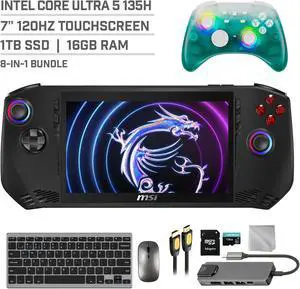 MSI Claw A1M 1TB SSD Gaming Handheld 7-inch Touchscreen 120Hz FHD 1080p Intel Core Ultra 5 135H Processor, Mytrix Black Ice Wireless Pro Controller, Hub, 128GB MicroSD, Keyboard & Mouse, 8 in 1 Bundle