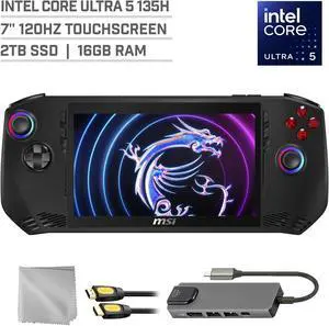 MSI Claw A1M 2TB SSD Gaming Handheld 7-inch Touchscreen 120Hz FHD 1080p Intel Core Ultra 5 135H Processor, Mytrix Hub, HDMI Cable, 3 Accessories: 4 in 1 Bundle