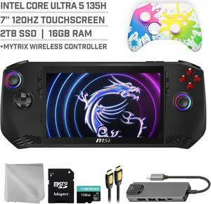 MSI Claw A1M 2TB SSD Gaming Handheld 7-inch Touchscreen 120Hz FHD 1080p Intel Core Ultra 5 135H Processor, Mytrix Splashy Wireless Pro Controller, Hub, 128GB MicroSD Card, 5 Accessories: 6 in 1 Bundle