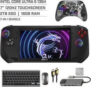 MSI Claw A1M 2TB SSD Gaming Handheld 7-inch Touchscreen 120Hz FHD 1080p Intel Core Ultra 5 135H Processor, Mytrix Zero-Kirin Wireless Pro Controller, Hub, Keyboard & Mouse Combo, 7 in 1 Bundle