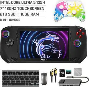 MSI Claw A1M 2TB SSD Gaming Handheld 7-inch Touchscreen 120Hz FHD 1080p Intel Core Ultra 5 135H Processor, Mytrix Splashy Wireless Pro Controller, Hub, 128GB MicroSD, Keyboard & Mouse, 8 in 1 Bundle