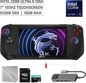 MSI Claw A1M 512GB Gaming Handheld 7-inch Touchscreen 120Hz FHD 1080p Intel Core Ultra 5 135H Processor, Mytrix Hub, 128GB MicroSD Card, 4 Accessories: 5 in 1 Bundle