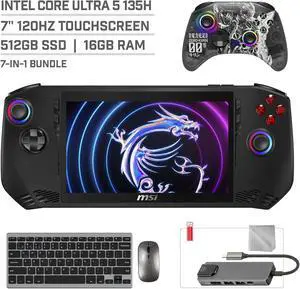 MSI Claw A1M 512GB Gaming Handheld 7-inch Touchscreen 120Hz FHD 1080p Intel Core Ultra 5 135H Processor, Mytrix Zero-Kirin Wireless Pro Controller, Hub, Keyboard & Mouse Combo, 7 in 1 Bundle