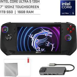 MSI Claw A1M 1TB SSD Gaming Handheld 7-inch Touchscreen 120Hz FHD 1080p Intel Core Ultra 5 135H Processor, Mytrix Hub, Screen Protector, 3 Accessories: 4 in 1 Bundle