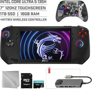 MSI Claw A1M 1TB SSD Gaming Handheld 7-inch Touchscreen 120Hz FHD 1080p Intel Core Ultra 5 Processor, Mytrix Zero-Kirin Wireless Pro Controller, Hub, 128GB MicroSD Card, 5 Accessories: 6 in 1 Bundle