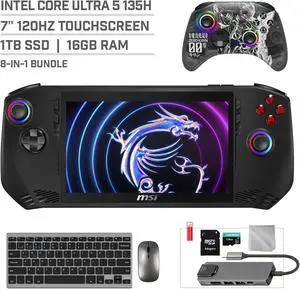 MSI Claw A1M 1TB SSD Gaming Handheld 7-inch Touchscreen 120Hz FHD 1080p Intel Core Ultra 5 Processor, Mytrix Zero-Kirin Wireless Pro Controller, Hub, 128GB MicroSD, Keyboard & Mouse, 8 in 1 Bundle