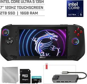 MSI Claw A1M 2TB SSD Gaming Handheld 7-inch Touchscreen 120Hz FHD 1080p Intel Core Ultra 5 135H Processor, Mytrix Hub, 128GB MicroSD Card, 4 Accessories: 5 in 1 Bundle