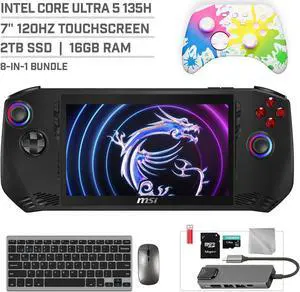 MSI Claw A1M 2TB SSD Gaming Handheld 7-inch Touchscreen 120Hz FHD 1080p Intel Core Ultra 5 135H Processor, Mytrix Splashy Wireless Pro Controller, Hub, 128GB MicroSD, Keyboard & Mouse, 8 in 1 Bundle