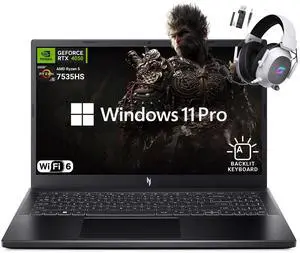 Acer Nitro V 15.6" Gaming Laptop, AMD Ryzen 5 7535HS Hexa-Core, NVIDIA GeForce RTX 4050, 144Hz FHD IPS, 16GB RAM, 1TB SSD, WiFi 6, Backlit Keyboard, 2.4GHz Wireless Headset, Windows 11 Pro