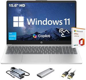 HP 2025 New 15.6" HD Touchscreen Laptop, Intel i3-1315U, 64GB RAM, 1TB SSD + 256GB Portable SSD, AI Copilot, Office Lifetime, Bundle with Docking Station & HDMI, For Business & Student, Windows 11