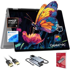 HP OmniBook X Flip Copilot+ PC Laptop Computer, 2-in-1 16" FHD Touchscreen Laptop, AMD Ryzen AI 5, 16GB RAM, 512GB SSD + 256GB Portable SSD, HDMI & USB Hub, Backlit Keyboard, WiFi 6 + BT, Windows 11