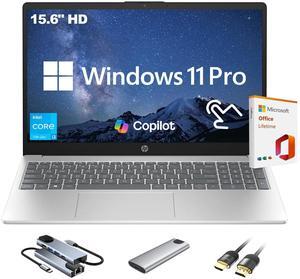 HP 2025 New 15.6" HD Touchscreen Laptop, Intel i3-1315U, 64GB RAM, 2TB SSD + 256GB Portable SSD, AI Copilot, Office Lifetime, Bundle with Docking Station & HDMI, Windows 11 Pro