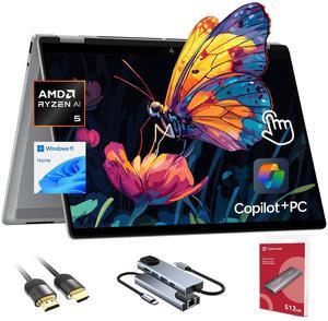 HP OmniBook X Flip Copilot+ PC Laptop Computer, 2-in-1 16" FHD Touchscreen Laptop, AMD Ryzen AI 5, 16GB RAM, 512GB SSD + 512GB Portable SSD, HDMI & USB Hub, Backlit Keyboard, WiFi 6 + BT, Windows 11