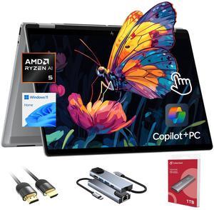 HP OmniBook X Flip Copilot+ PC Laptop Computer, 2-in-1 16" FHD Touchscreen Laptop, AMD Ryzen AI 5, 16GB RAM, 512GB SSD + 1TB Portable SSD, HDMI & USB Hub, Backlit Keyboard, WiFi 6 + BT, Windows 11
