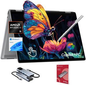 HP OmniBook X Flip Copilot+ PC Laptop Computer, 2-in-1 16" Touchscreen Laptop, AMD Ryzen AI 5, 16GB RAM, 512GB SSD + 512GB Portable SSD, with Microsoft Surface Pen, USB Hub, WiFi 6, Win 11