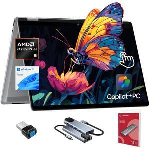 HP OmniBook X Flip Copilot+ PC Laptop Computer, 2-in-1 16" FHD Touchscreen Laptop, AMD Ryzen AI 5, 16GB RAM, 512GB SSD + 1TB Portable SSD, USB Fingerprint Reader, USB Hub, Backlit Keyboard, Win 11