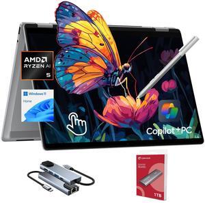 HP OmniBook X Flip Copilot+ PC Laptop Computer, 2-in-1 16" Touchscreen Laptop, AMD Ryzen AI 5, 16GB RAM, 512GB SSD + 1TB Portable SSD, with Microsoft Surface Pen, WiFi 6, Win 11