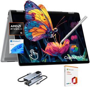 HP OmniBook X Flip Copilot+ PC Laptop Computer, 2-in-1 16" FHD Touchscreen Laptop, AMD Ryzen AI 5, 16GB RAM, 512GB SSD, Lifetime Office + Stylus Pen, USB Hub, Backlit Keyboard, WiFi 6 + BT, Win 11