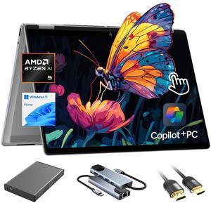 HP OmniBook X Flip Copilot+ PC Laptop Computer, 2-in-1 16" FHD Touchscreen Laptop, AMD Ryzen AI 5, 16GB RAM, 512GB SSD + 500GB Portable HDD, HDMI & USB Hub, Backlit Keyboard, WiFi 6E + BT, Windows 11