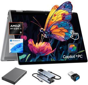 HP OmniBook X Flip Copilot+ PC Laptop Computer, 2-in-1 16" Touchscreen Laptop, AMD Ryzen AI 5, 16GB RAM, 512GB SSD + 500GB Portable HDD, USB Fingerprint Reader + Hub, Backlit Keyboard, WiFi 6, Win 11