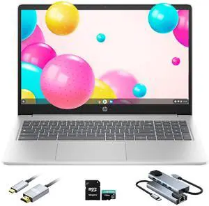 HP Chromebook 15.6" Lightweight Laptop, 4-Core Intel Processor N200 (Beats N6000), 8GB LPDDR5 RAM, 64GB eMMC Storage + 128GB MicroSD card, Numeric Keypad, Wi-Fi 6, Hub+USB-C to HDMI Cable, Chrome OS